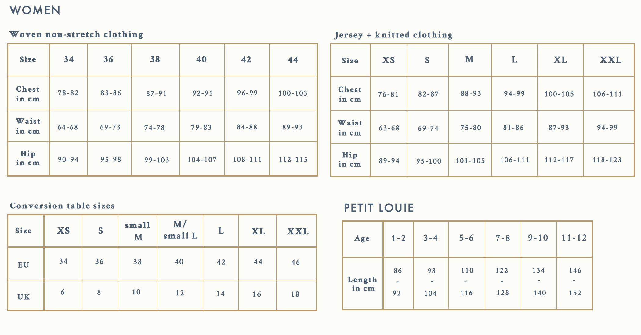 King Size Direct Size Chart